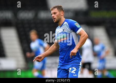 DERBY, ENGLAND. 5. SEPTEMBER Jack Hindle of Barrow während des Carabao Cup-Spiels zwischen Derby County und Barrow im Pride Park, Derby (Kredit: Jon Hobley - MI News) Kredit: MI News & Sport /Alamy Live News Stockfoto