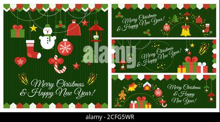 Weihnachten Vektorkarte und Banner mit Symbol. Die Dekoration war sehr gratulativ Stock Vektor