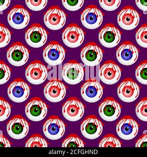 Halloween-Muster. Augäpfel. Beängstigendes und schreckliches Muster. Hintergrund für Halloween. Textil- und Verpackungspapier-Design. Stock Vektor