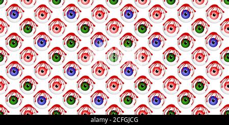 Halloween-Muster. Augäpfel. Beängstigendes und schreckliches Muster. Hintergrund für Halloween. Textil- und Verpackungspapier-Design. Stock Vektor