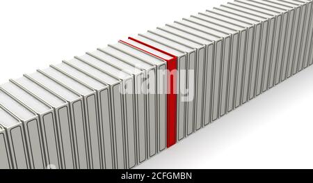 Das erforderliche Buch. Rotes Buch unter den weißen Büchern. Isoliert. 3D-Illustration Stockfoto