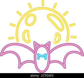 Fledermaus mit Mond in Neonlicht für halloween Vektor Illustration Design Stock Vektor