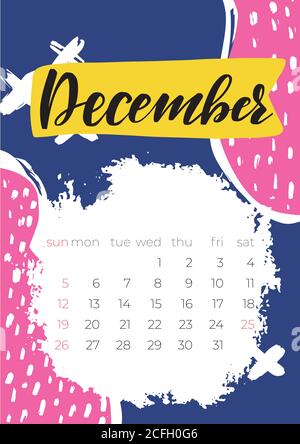 Hand Gezeichnet 2021 Dezember Englisch Kalender Abstract Vektor Stock Vektor