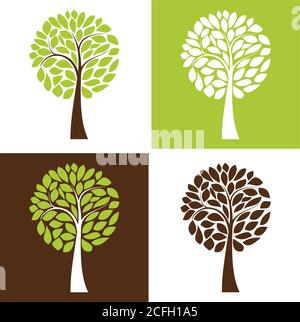 Einfacher Vektorbaum-Satz, vier Farbvarianten Stock Vektor