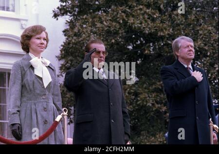 "Ankunftszeremonie für Staatsbesuch von Josip Tito, Präsident von Jugoslawien Ca. 03/07/1978' Stockfoto