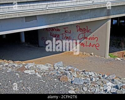 Graffiti unter der Überführung von 880 entlang des Alameda Creek Trail, Kalifornien Stockfoto