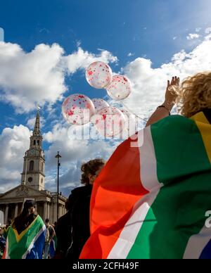 Trafalgar Square, London, Großbritannien. 5. September 2020.Südafrikaner in Großbritannien protestieren gegen die große Zahl von Bauern, die in Südafrika ermordet werden Stockfoto