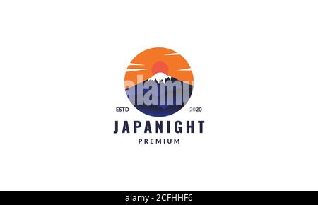 fuji Mountain japan und Sunset Circle Logo Design Stock Vektor