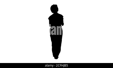 Silhouette Frau Bauarbeiter mit Tablet Überprüfung Baustelle. Stockfoto