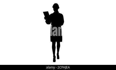 Silhouette Junge Weibliche Wissenschaftlerin Macht Video-Call Mit Tablet. Stockfoto