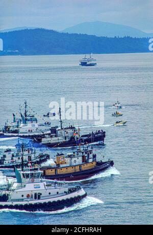 Schlepper-Rennen auf Puget Sound während der Maritime Week, Seattle, Washington USA Stockfoto