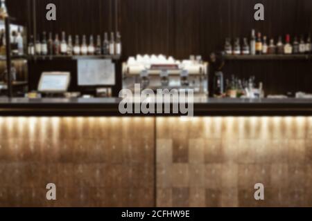 Verschwommene Bar Pub Zähler in Cafeteria Restaurant. Unschärfe Hintergrund verwischen Stockfoto