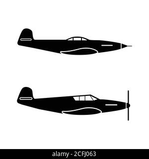 Militärflugzeuge. Piktogramm, das neue und alte Flugzeugmaschinen darstellt, die in der Luftkriegsführung verwendet werden. Jet Powered vs Propeller Fighter Planes. EPS-Vecto Stock Vektor