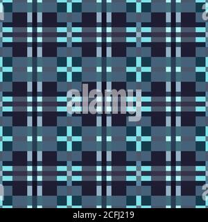 Bunte nahtlose rechteckige Vektor-Muster als Tartan Plaid vor allem gedämpfte blaue Farben mit diagonalen Linien, Textur für Flanell Shirt, Plaid, Tischdecken Stock Vektor