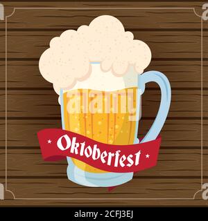 oktoberfest Party Schriftzug in Band mit Bierglas in Holz vektorgrafik Design Stock Vektor