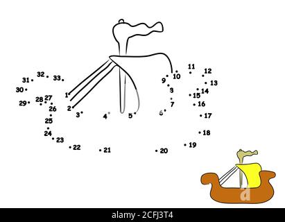 Segelschiff. Dot-to-Dot-Spielerziehung. Hand zeichnen niedliche Illustration, Färbung Vektor Stock Vektor