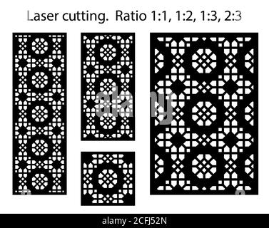 Schirm, Schutzgitter Schablone. Laserschnitt Vektorplatte, Bildschirm, Zaun, Trennwand. CNC-Dekormuster, Jali-Design, Innenelement. Islamisch Stock Vektor