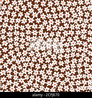 Vector braun kompakt Spaß Gänseblümchen Blumen wiederholen Muster mit orangen Zentrum. Geeignet für Textil, Geschenkpapier und Tapeten. Stock Vektor