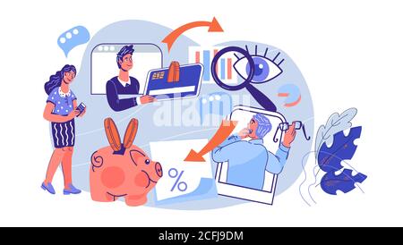 Konzept für Finanzaudit und Rechnungswesen mit Geschäftsleuten, die Informationen analysieren. Stock Vektor