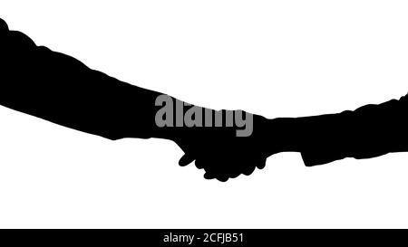 Silhouette Handshake afroamerikanischer und kaukasischer weiblicher Hände. Stockfoto