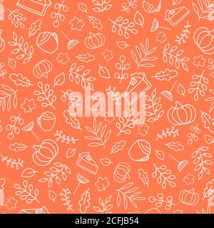 Thanksgiving, Kürbis Gewürz Latte Nahtloses Muster. Herbsthintergrund. Hygge. Gemütliche, warme Stimmung. Vektorbild. Stock Vektor