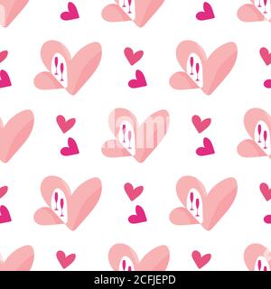 Skurrile offene Herz nahtlose Vektor-Muster Hintergrund. Rosa Gruppen von Liebe Symbole auf weißem Hintergrund. Lustiges geometrisches romantisches Motivdesign. Überall Stock Vektor