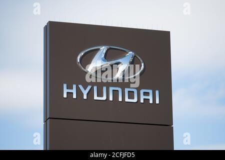 Ein Hyundai Auto Garage Schild. Stockfoto