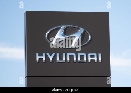 Ein Hyundai Auto Garage Schild. Stockfoto
