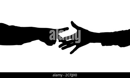 Silhouette junge Mann und Frau spielen Rock Paper Scissors. Stockfoto