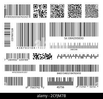 Business-Barcodes und QR-Codes festgelegt. Schwarz gestreifter Code zur digitalen Identifizierung. Vektor Stock Vektor