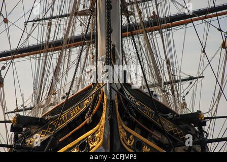 Der historische Teeschneider 'Cutty Sark' ist in Greenwich, London, zu sehen Stockfoto