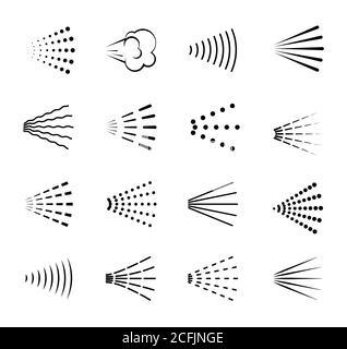 Verschiedene Sprühschilder gesetzt. Einfache Sprüh Symbole Sammlung. Isoliert. Vektorgrafik. Stock Vektor