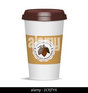 Kaffeetasse Mockup, Take away Tasse Verpackung mit Etiketten in 3D-Vektor Stock Vektor