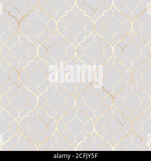 Abstrakt geometrische marokkanischen orientalischen hellgrau nahtlose Muster Hintergrund. Pastellfarbene Textur mit Goldlinie. Stockfoto