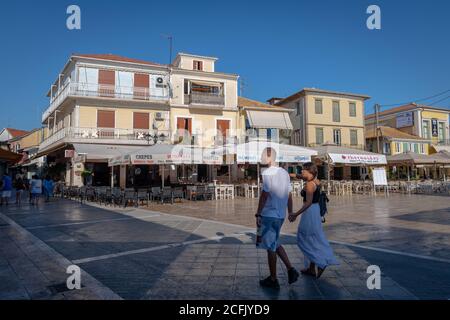 Der Platz an der Mela Straße in Lefkada Stadt. Stockfoto