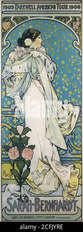 Farewell American Tour der französischen Bühnenschauspielerin Sarah Bernhardt von 1905 bis 1906. Werbeplakat entworfen vom tschechischen Jugendstilkünstler Alfons Mucha (1905). Stockfoto