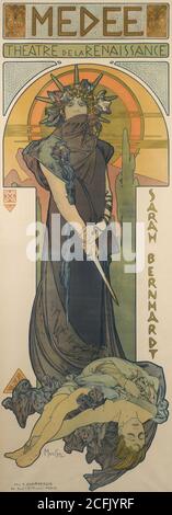 Medée (Medea). Werbeplakat des tschechischen Jugendstilkünstlers Alfons Mucha (1898) für eine Performance der französischen Bühnenschauspielerin Sarah Bernhardt im Théâtre de la Renaissance (Paris). Stockfoto