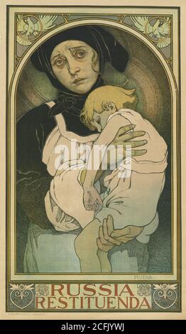 Russland Restituenda (Russland Muss Sich Erholen). Soziale Werbeplakat des tschechischen Jugendstilkünstlers Alfons Mucha (1922) für die Kampagne zur Hungerkinder russischer Kinder während der russischen Hungersnot 1921-1922. Stockfoto