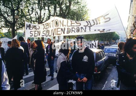 Jüdische Gemeinde Protest Yasser Arafat offizielle Reise in Frankreich, Lyon, Frankreich Stockfoto