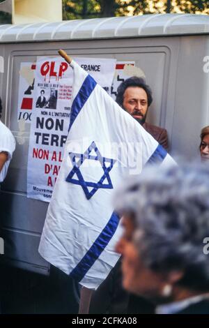 Jüdische Gemeinde Protest Yasser Arafat offizielle Reise in Frankreich, Lyon, Frankreich Stockfoto