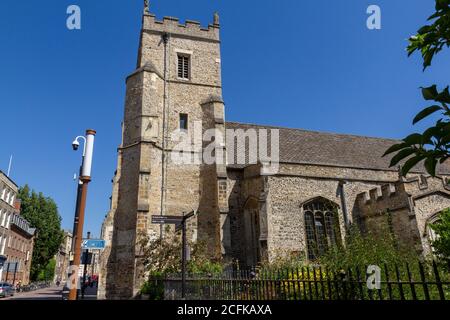 Die St. Botolph's Church (Anglikanische Kirche) in der Trumpington Street, Cambridge, Cambridgeshire, Großbritannien. Stockfoto