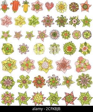 Sammlung von abstrakten Blumenmustern mit verschiedenen stilisierten Blumen auf Weißer Hintergrund Stock Vektor