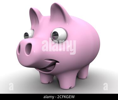 Das fröhliche Schwein-Sparschwein mit prallen Augen. 3D-Illustration Stockfoto