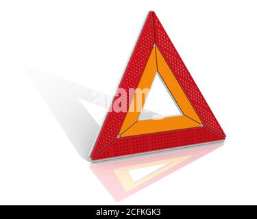 Warndreieck. Fahrzeug-Not-aus-Schild auf weißer Oberfläche. 3D-Illustration Stockfoto