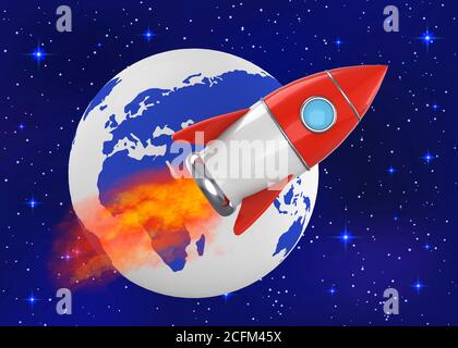Space Rocket in the Space - 3D Stockfoto