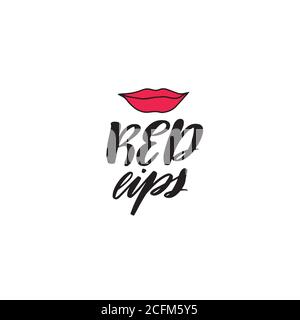 Sketch Red Lips Lettering für Print Design Lettering. Stock Vektor