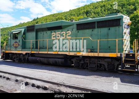 JIM THORPE, PA - 30. AUGUST 2020- Blick auf die historische Lehigh Gorge Scenic Railway of Reading & Northern Railroad in Jim Thorpe, Carbon County, Pennsylvani Stockfoto