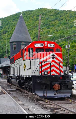 JIM THORPE, PA - 30. AUGUST 2020- Blick auf die historische Lehigh Gorge Scenic Railway of Reading & Northern Railroad in Jim Thorpe, Carbon County, Pennsylvani Stockfoto