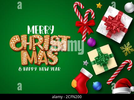 Frohe weihnachten Vektor Banner Vorlage Design. Frohe weihnachten Lebkuchen Grußtext mit bunten Elementen mit leerem Raum für Weihnachtsfeier. Stock Vektor