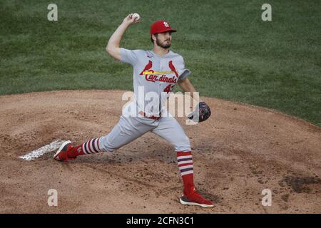 Chicago, Usa. September 2020. St. Louis Cardinals Start Pitcher Dakota Hudson liefert gegen die Chicago Cubs in der ersten Inning auf Wrigley Feld am Sonntag, 6. September 2020 in Chicago. Foto von Kamil Krzaczynski/UPI Credit: UPI/Alamy Live News Stockfoto